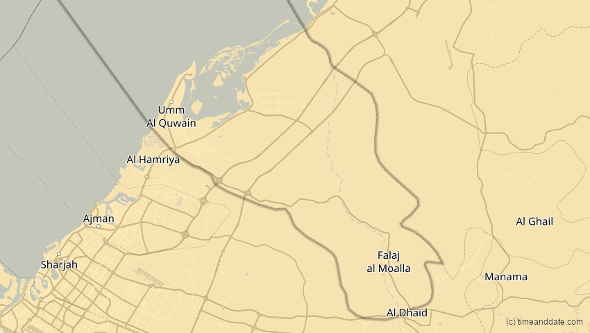 A map of Umm al-Qaiwain, Vereinigte Arabische Emirate, showing the path of the 5. Nov 2059 Ringförmige Sonnenfinsternis