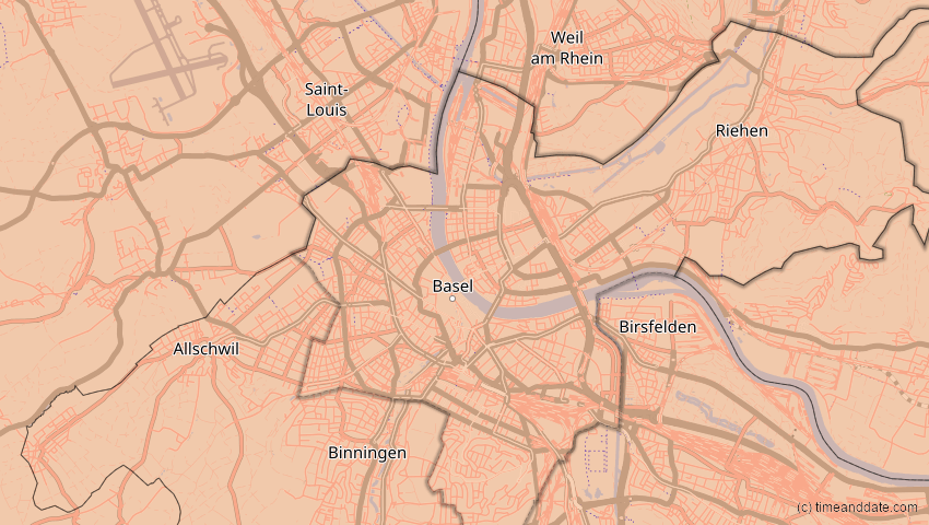A map of Basel-Stadt, Schweiz, showing the path of the 5. Nov 2059 Ringförmige Sonnenfinsternis