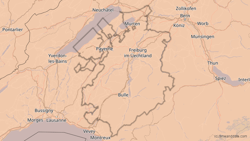 A map of Freiburg, Schweiz, showing the path of the 5. Nov 2059 Ringförmige Sonnenfinsternis