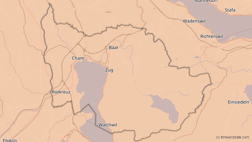 A map of Zug, Schweiz, showing the path of the 5. Nov 2059 Ringförmige Sonnenfinsternis