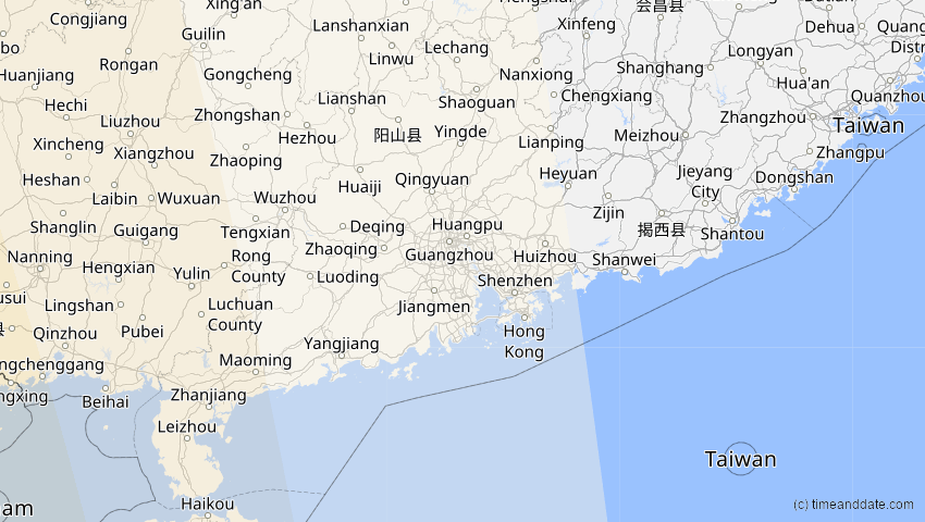 A map of Guangdong, China, showing the path of the 5. Nov 2059 Ringförmige Sonnenfinsternis