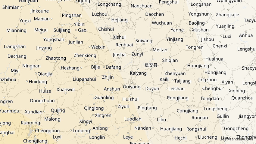 A map of Guizhou, China, showing the path of the 5. Nov 2059 Ringförmige Sonnenfinsternis