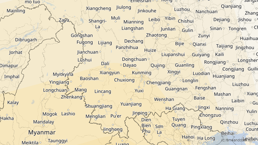 A map of Yunnan, China, showing the path of the 5. Nov 2059 Ringförmige Sonnenfinsternis