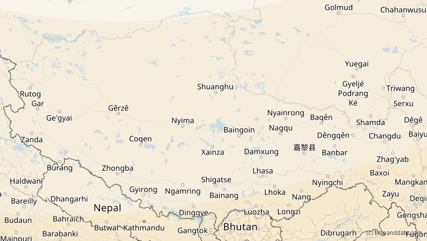 A map of Tibet, China, showing the path of the 5. Nov 2059 Ringförmige Sonnenfinsternis