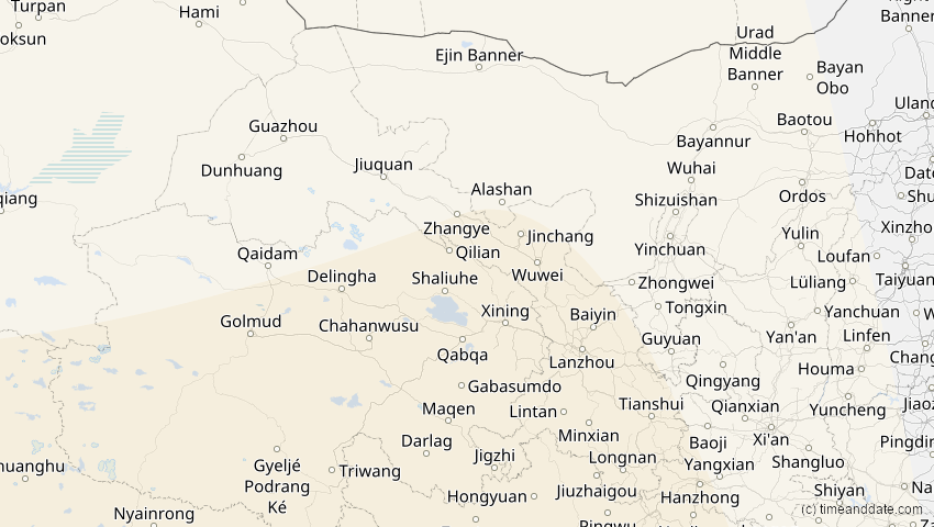 A map of Gansu, China, showing the path of the 5. Nov 2059 Ringförmige Sonnenfinsternis