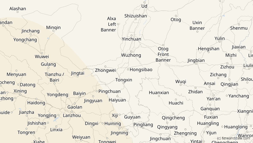 A map of Ningxia, China, showing the path of the 5. Nov 2059 Ringförmige Sonnenfinsternis