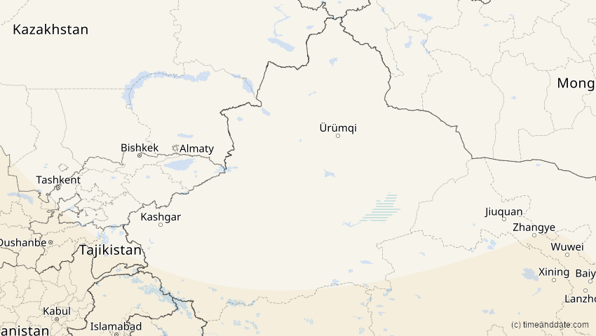 A map of Xinjiang, China, showing the path of the 5. Nov 2059 Ringförmige Sonnenfinsternis