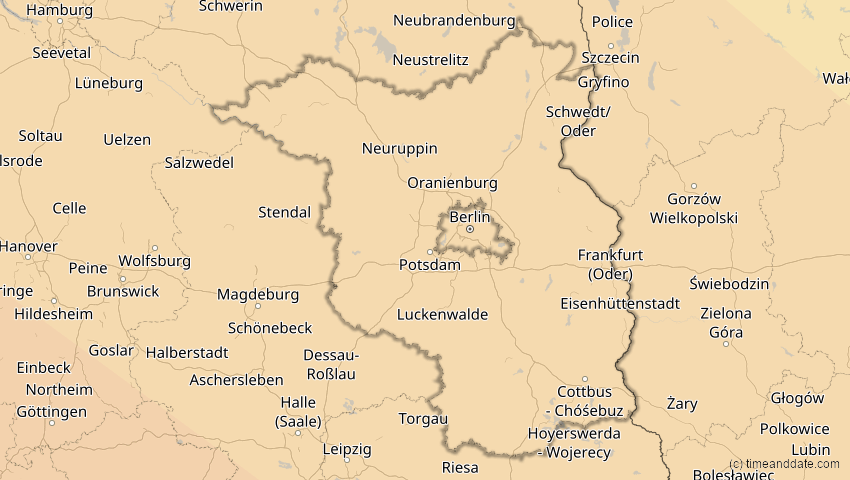A map of Brandenburg, Deutschland, showing the path of the 5. Nov 2059 Ringförmige Sonnenfinsternis
