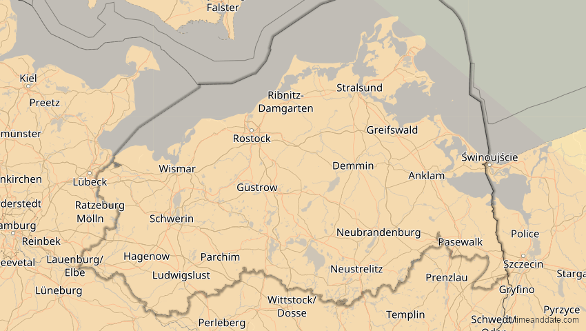 A map of Mecklenburg-Vorpommern, Deutschland, showing the path of the 5. Nov 2059 Ringförmige Sonnenfinsternis