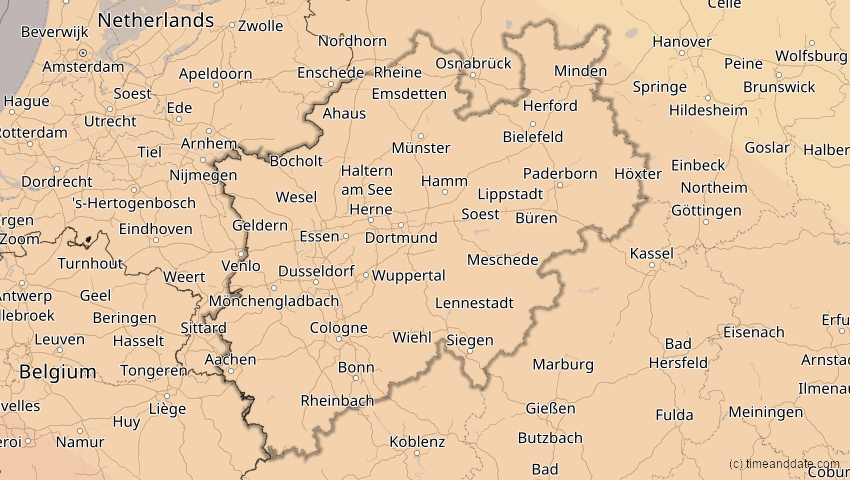 A map of Nordrhein-Westfalen, Deutschland, showing the path of the 5. Nov 2059 Ringförmige Sonnenfinsternis