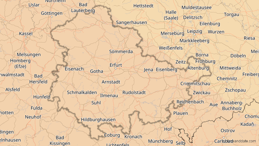 A map of Thüringen, Deutschland, showing the path of the 5. Nov 2059 Ringförmige Sonnenfinsternis