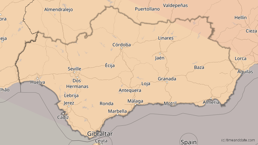 A map of Andalusien, Spanien, showing the path of the 5. Nov 2059 Ringförmige Sonnenfinsternis