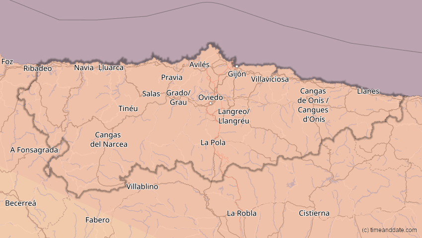 A map of Asturien, Spanien, showing the path of the 5. Nov 2059 Ringförmige Sonnenfinsternis