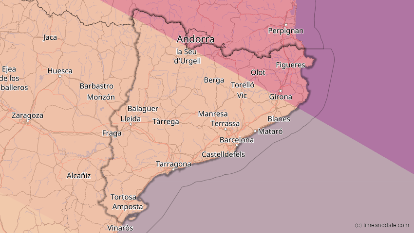 A map of Katalonien, Spanien, showing the path of the 5. Nov 2059 Ringförmige Sonnenfinsternis