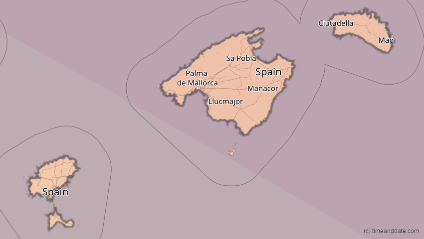 A map of Balearische Inseln, Spanien, showing the path of the 5. Nov 2059 Ringförmige Sonnenfinsternis