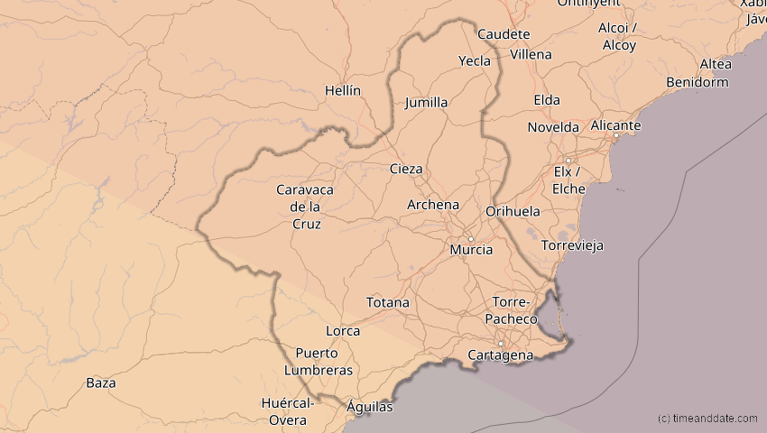 A map of Murcia, Spanien, showing the path of the 5. Nov 2059 Ringförmige Sonnenfinsternis