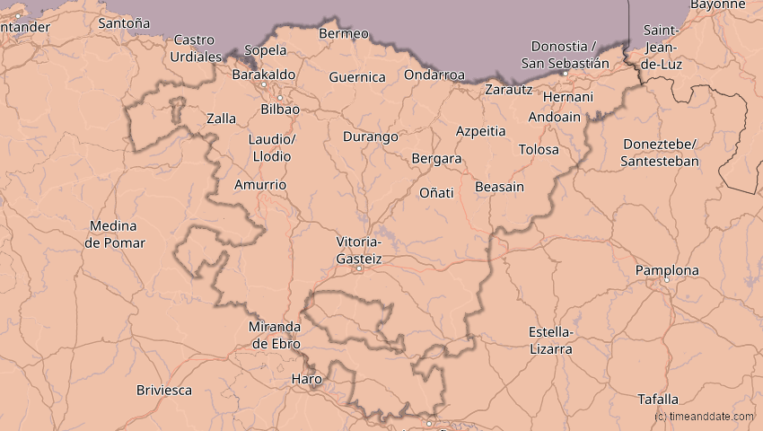 A map of Baskenland, Spanien, showing the path of the 5. Nov 2059 Ringförmige Sonnenfinsternis