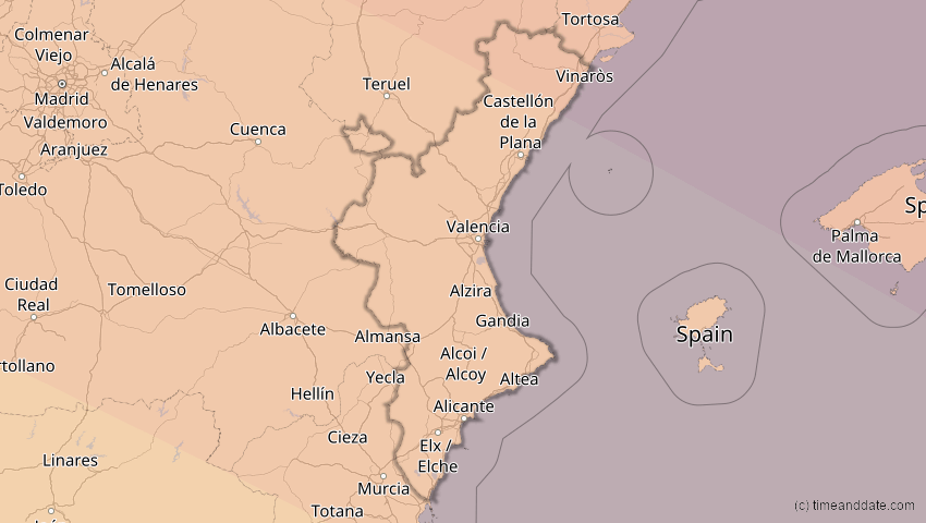 A map of Valencia, Spanien, showing the path of the 5. Nov 2059 Ringförmige Sonnenfinsternis