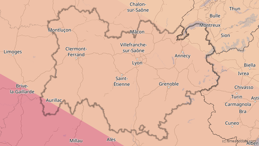 A map of Auvergne-Rhône-Alpes, Frankreich, showing the path of the 5. Nov 2059 Ringförmige Sonnenfinsternis
