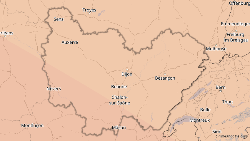 A map of Bourgogne-Franche-Comté, Frankreich, showing the path of the 5. Nov 2059 Ringförmige Sonnenfinsternis