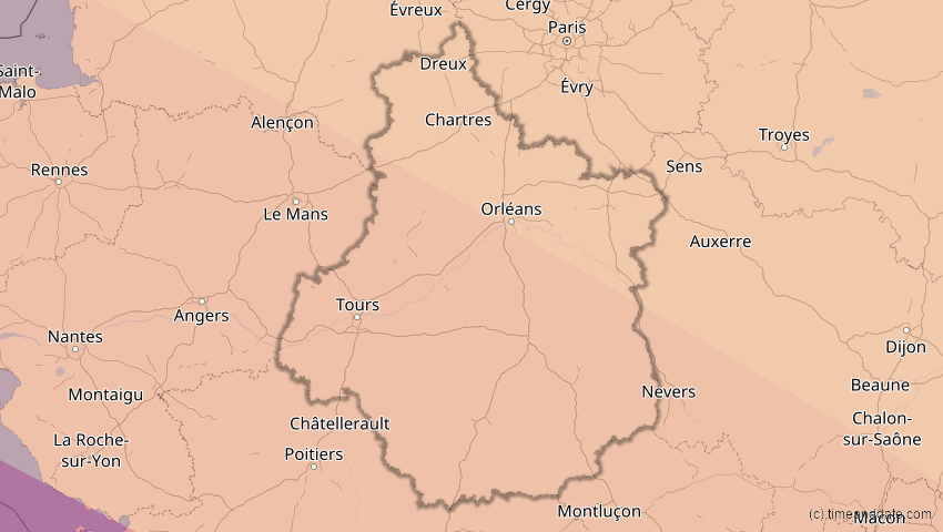 A map of Centre-Val de Loire, Frankreich, showing the path of the 5. Nov 2059 Ringförmige Sonnenfinsternis