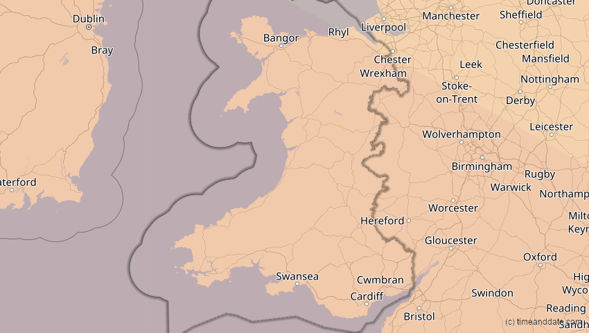 A map of Wales, Großbritannien, showing the path of the 5. Nov 2059 Ringförmige Sonnenfinsternis