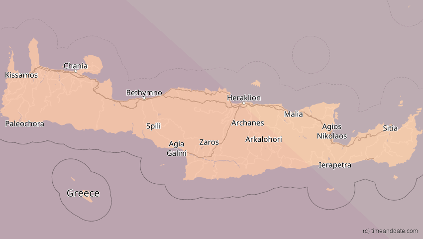 A map of Kreta, Griechenland, showing the path of the 5. Nov 2059 Ringförmige Sonnenfinsternis