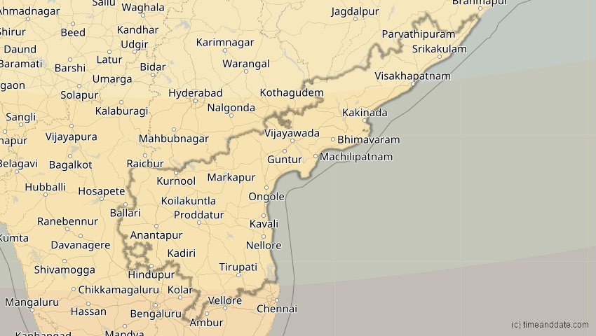 A map of Andhra Pradesh, Indien, showing the path of the 5. Nov 2059 Ringförmige Sonnenfinsternis