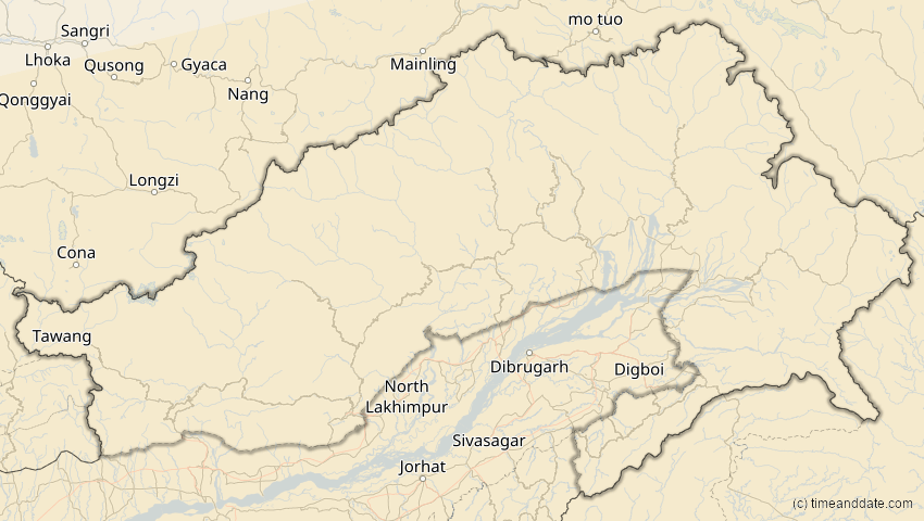 A map of Arunachal Pradesh, Indien, showing the path of the 5. Nov 2059 Ringförmige Sonnenfinsternis