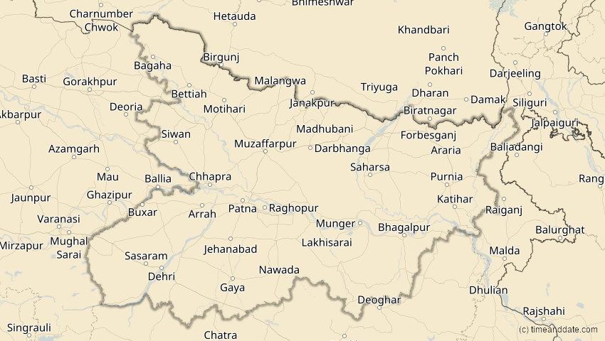 A map of Bihar, Indien, showing the path of the 5. Nov 2059 Ringförmige Sonnenfinsternis