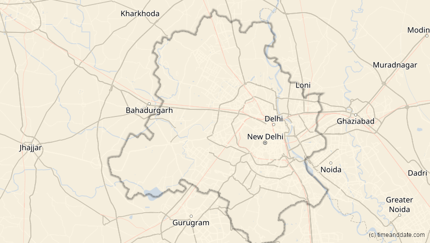A map of Delhi, Indien, showing the path of the 5. Nov 2059 Ringförmige Sonnenfinsternis