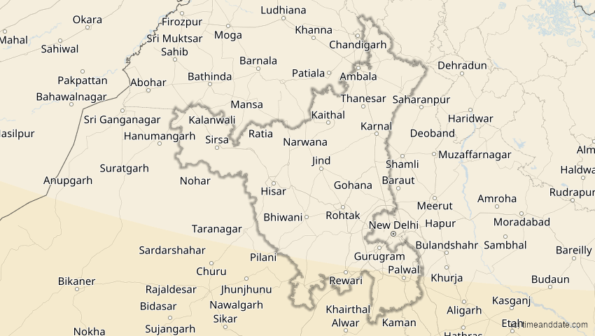 A map of Haryana, Indien, showing the path of the 5. Nov 2059 Ringförmige Sonnenfinsternis