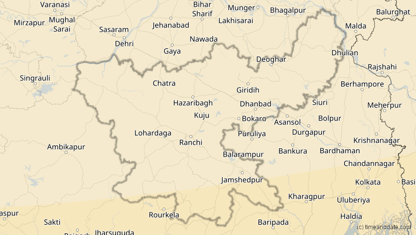A map of Jharkhand, Indien, showing the path of the 5. Nov 2059 Ringförmige Sonnenfinsternis