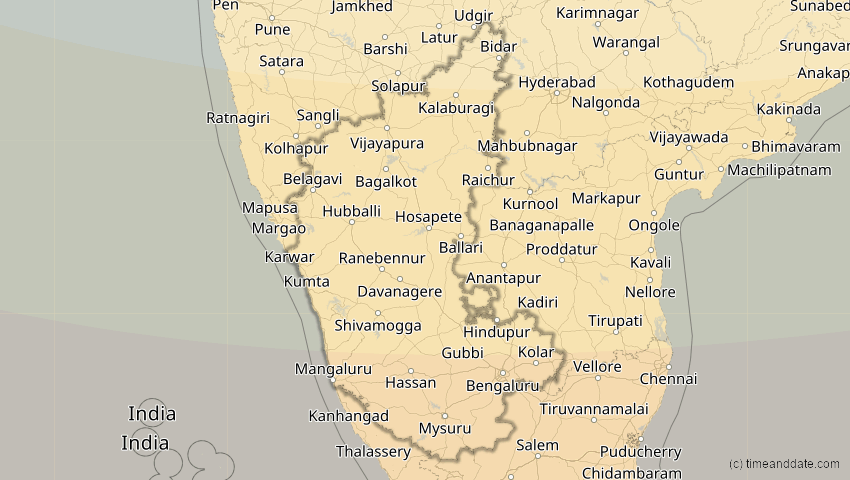 A map of Karnataka, Indien, showing the path of the 5. Nov 2059 Ringförmige Sonnenfinsternis