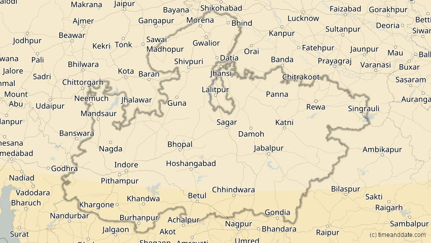 A map of Madhya Pradesh, Indien, showing the path of the 5. Nov 2059 Ringförmige Sonnenfinsternis