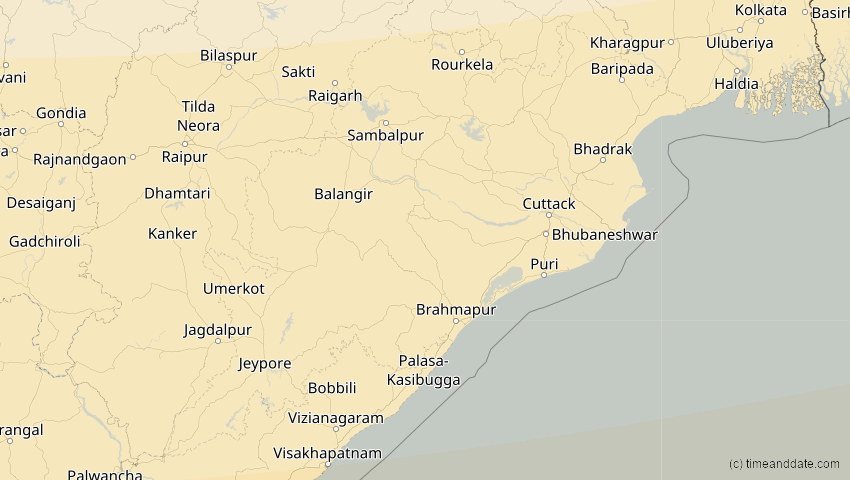 A map of Odisha, Indien, showing the path of the 5. Nov 2059 Ringförmige Sonnenfinsternis