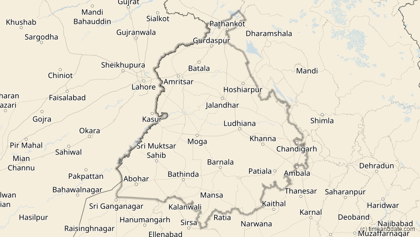 A map of Punjab, Indien, showing the path of the 5. Nov 2059 Ringförmige Sonnenfinsternis