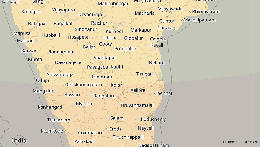 A map of Pondicherry, Indien, showing the path of the 5. Nov 2059 Ringförmige Sonnenfinsternis