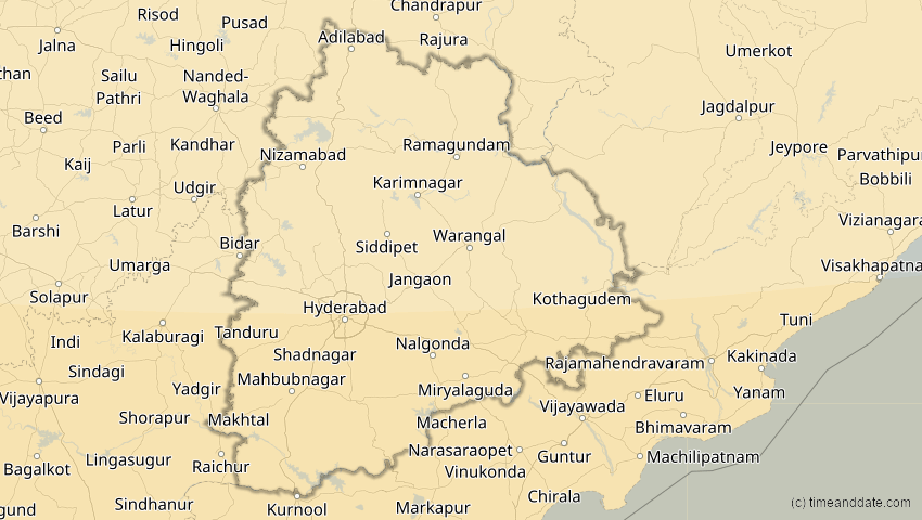 A map of Telangana, Indien, showing the path of the 5. Nov 2059 Ringförmige Sonnenfinsternis