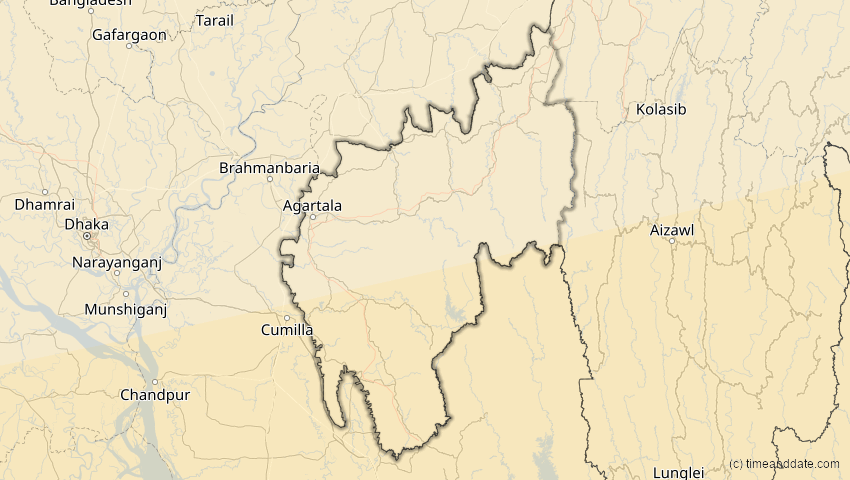 A map of Tripura, Indien, showing the path of the 5. Nov 2059 Ringförmige Sonnenfinsternis