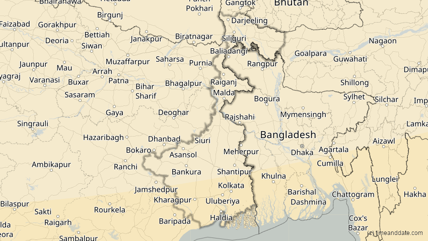A map of Westbengalen, Indien, showing the path of the 5. Nov 2059 Ringförmige Sonnenfinsternis