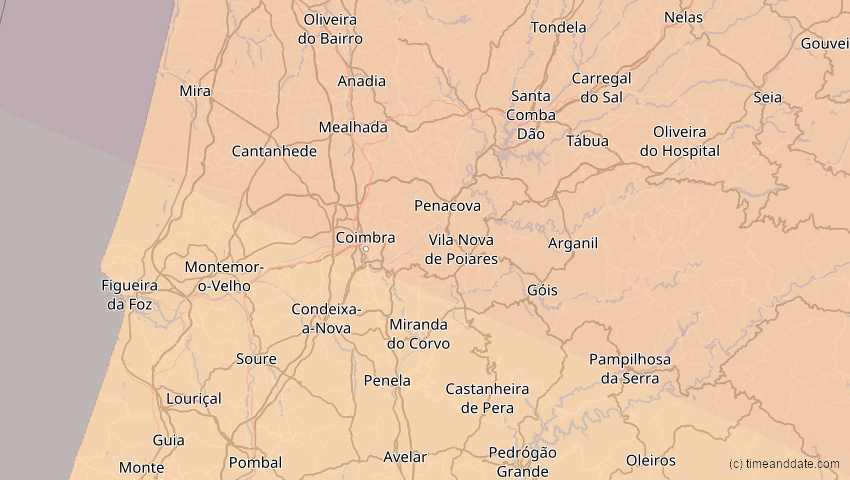 A map of Coimbra, Portugal, showing the path of the 5. Nov 2059 Ringförmige Sonnenfinsternis