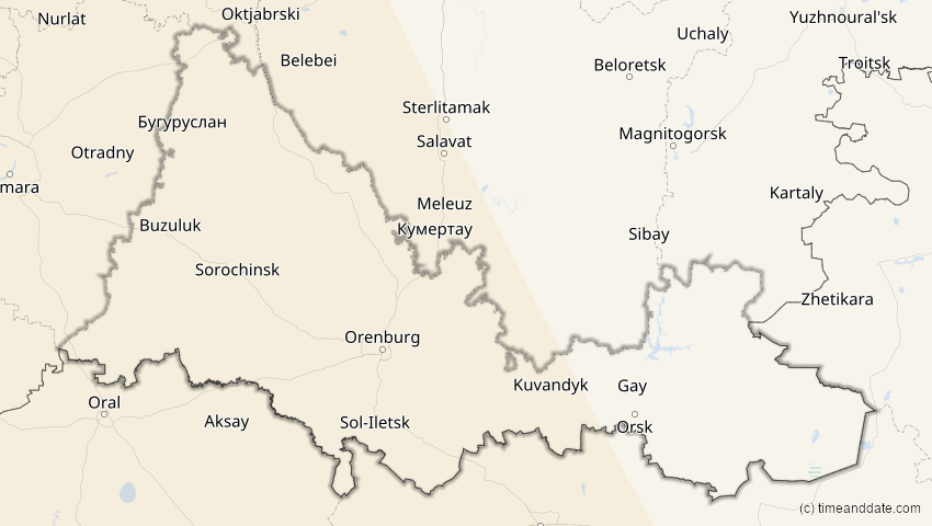 A map of Orenburg, Russland, showing the path of the 5. Nov 2059 Ringförmige Sonnenfinsternis