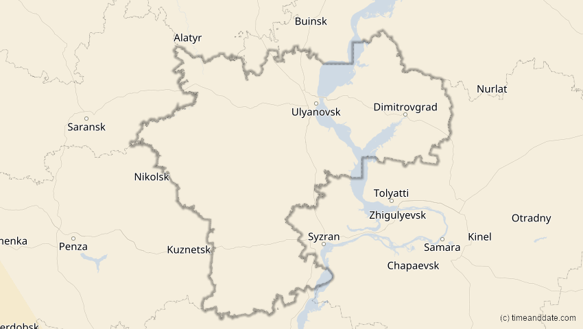 A map of Uljanowsk, Russland, showing the path of the 5. Nov 2059 Ringförmige Sonnenfinsternis