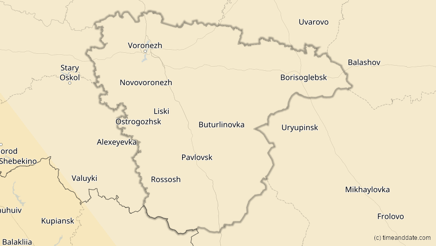 A map of Woronesch, Russland, showing the path of the 5. Nov 2059 Ringförmige Sonnenfinsternis