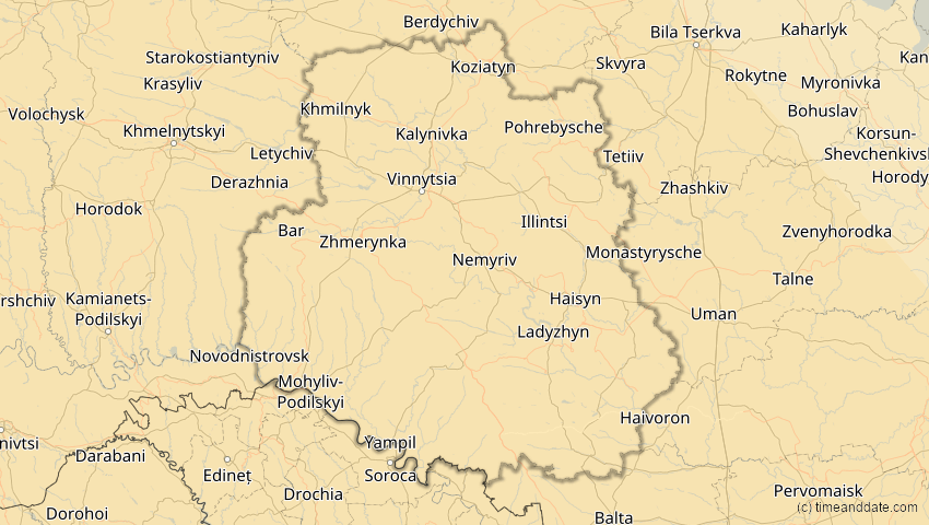 A map of Winnyzja, Ukraine, showing the path of the 5. Nov 2059 Ringförmige Sonnenfinsternis