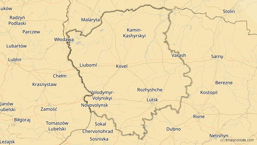 A map of Wolhynien, Ukraine, showing the path of the 5. Nov 2059 Ringförmige Sonnenfinsternis