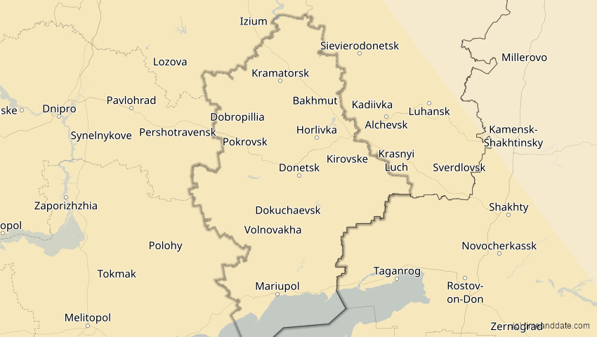 A map of Donezk, Ukraine, showing the path of the 5. Nov 2059 Ringförmige Sonnenfinsternis