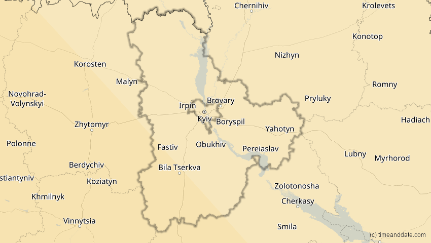 A map of Kiew, Ukraine, showing the path of the 5. Nov 2059 Ringförmige Sonnenfinsternis