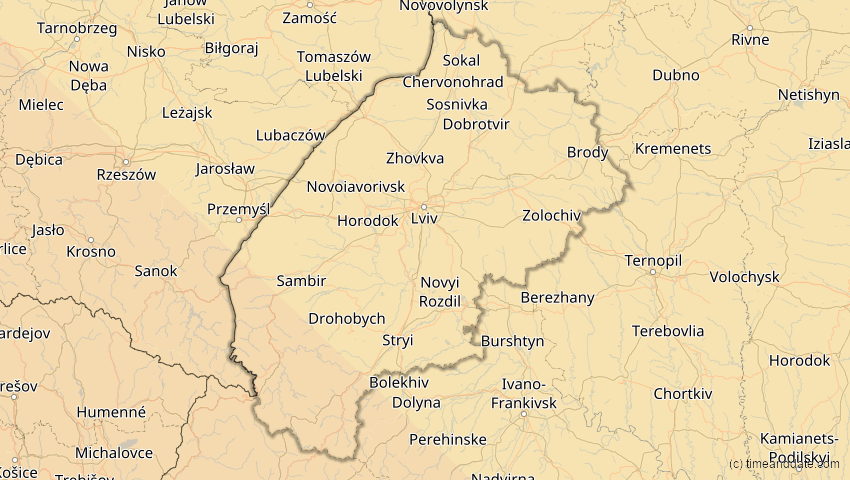 A map of Lwiw, Ukraine, showing the path of the 5. Nov 2059 Ringförmige Sonnenfinsternis